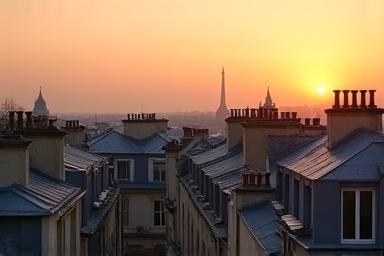 Miniature du documentaire 'Les Échos de Paris', montrant des toits parisiens au coucher du soleil.